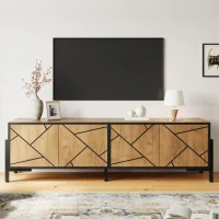 Lowboard para TV, design geométrico contrastante, adequado para televisores até cerca de 65 polegadas, 153x40x50 cm, Cor natural(m-4)