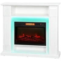 HOMCOM Elektrischer Kamin mit LED-Lichtern, realistischer Flammen-Effekt, 1800W, Kaminsims, 2 Fernbedienungen, Glas, Weiß(m-11)