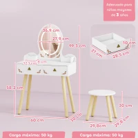 AIYAPLAY Tocador de Maquillaje Niña con Luces LED de 3 Colores Taburete Espejo 2 Cajones 2 Cajas de Almacenaje Blanco(m-3)