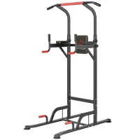 HOMCOM Máquina de Dominadas con Altura Ajustable Carga Máx. 120 kg para Entrenamiento Fitness 123x98x189-239 cm Negro y Rojo(m-12)