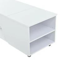 Table basse réglable en hauteur avec rangement caché, compartiments latéraux réglables, 50x100x46 cm, Blanc(m-10)