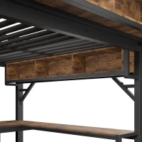 Cama alta 140x200 cm estilo vintage com secretária de canto, muito espaço de arrumação e chapa metálica‑perfurada, régua de tomadas integrada, 255x164x182 cm, Castanho+Preto(m-11)
