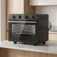 HOMCOM Heißluftfritteusen-Backofen mit Umluft und Drehspieß-Set, Temperaturregler, Timer, 1800 W(m-3)