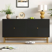 Credenza buffet a 4 ante per soggiorno e cucina con pannelli scanalati, 160x40x82 cm, Nero(m-4)