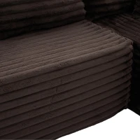 Divano a U in velluto a coste con portabicchieri integrato e tasca laterale, imbottitura a molle, 320x155x88 cm, Marrone(m-12)