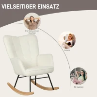 HOMCOM Schaukelstuhl in Vliesoptik mit Armlehnen, Ergonomischer Sessel mit Holzkufen, für Wohnzimmer, Schlafzimmer, Weiß(m-5)