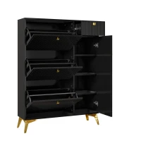 Armadio scarpiera con 3 ante a ribalta salvaspazio dal design moderno, 90x25x121 cm, Nero(m-6)