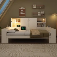 Cama com arrumação 90x200 cm, cama de hóspedes extensível 180x200 cm, 3 prateleiras reguláveis em altura, 237x133x100 cm, Branco(m-5)