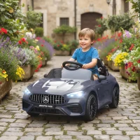 AIYAPLAY Kinder-Elektroauto, Mercedes-Design, 12V Motoren, Fernbedienung, LED-Lichter, Musik, für 3-6 Jahren Kinder, Grau(m-2)