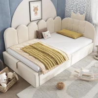 Letto singolo a L imbottito con spazio contenitore inferiore, 199x96x96 cm, Beige(m-1)