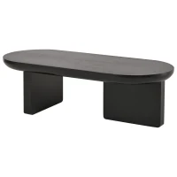 Table basse moderne minimaliste avec plateau ovale, deux pieds carrés avec patins en feutre antidérapants, 119,7x49,8x35,5 cm, Noir(m-5)