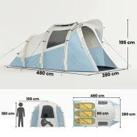 Outsunny Inflatable Camping Tent w/ Air Pump, Easy Setup 2-3 Person Blow Up Tent, Light Blue(m-3)