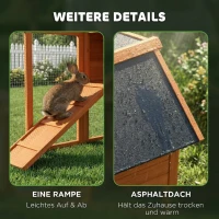 PawHut Hasenstall 2 Etagen Kaninchenstall mit wasserdicht Bitumendach Freilaufgehege Rampe Türen Holz 123,5x62,6x92,5 cm Orange(m-7)