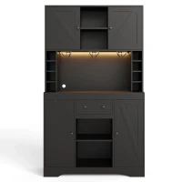Dispensa da cucina con piano multiuso, ripiani regolabili, ganci in acciaio inox e cantinetta vini, 105x40x180 cm, Nero(m-2)