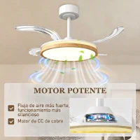 HOMCOM Ventilador de Techo con Luz LED 80 W Motor DC Reversible Mando a Distancia 6 Velocidades Temporizador Ø95 cm Natural(m-6)