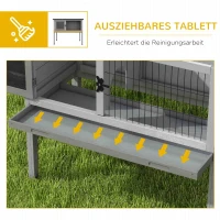 PawHut Winterbestendige Konijnenhok van Vurenhout met Openklapbaar Dak 84x43x70 cm - Grijs(m-6)
