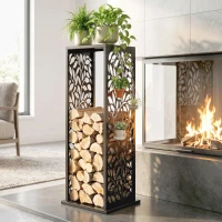 Outsunny aminholzregal 38 x 38 x 112cm erhöhtes Brennholzregal mit 4 Haken Dekorative Aussparungen bis 100 kg Stahl(m-10)
