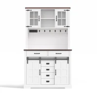 Armario de cocina, superficie de trabajo multifuncional, estantes ajustables, ganchos de acero inoxidable, sistema anti-vuelco, 108x40x180 cm, Blanco(m-1)