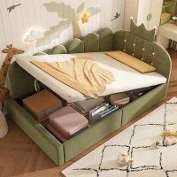 Letto singolo a L imbottito con spazio contenitore inferiore, 199x96x96 cm, Verde(m-4)