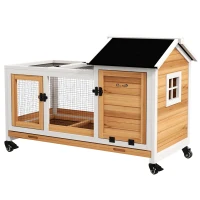 PawHut Konijnenhok voor Dwergkonijnen, Cavia's, met Wielen, 108 x 58 x 73,5 cm, Geel(m-10)