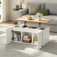 Mesa de centro elevável para sala de estar, duas portas de armário e cantos grandes e arredondados, 46x95x45 cm, Branco(m-2)