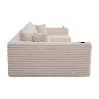 Divano a U in velluto a coste con portabicchieri integrato e tasca laterale, imbottitura a molle, 320x155x88 cm, Beige(m-7)