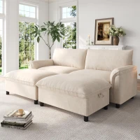 Divano a U con pouf poggiapiedi flessibile e vano portaoggetti nascosto, 216x77x82 cm, Beige(m-4)