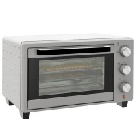 HOMCOM Mini-oven, 21 L broodrooster-oven met 1 draadrek en 1 bakplaat, 3 kookmodi, 100 °C-230 °C, roestvrij staal, glas, Zilver(m-11)