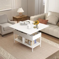 HOMCOM Mesa de Centro Elevable y Extensible con Compartimento Oculto y Estantes Abiertos 98x49x55 cm Blanco(m-11)