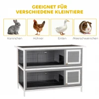 PawHut Kleintierstall für Meerschweinchen und Zwergkaninchen, doppelstöckig, Holz, Grau(m-8)