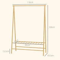 HOMCOM Bamboe Kledingrek met Schoenenrek en Haken, Vrijstaand, voor Entree, Slaapkamer, Natuurlijk Hout(m-3)