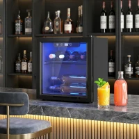 HOMCOM Wijnkoeler voor 12 flessen, 36 L capaciteit, 4–16°C, onderbouw drankkoelkast voor wijn en bier, met glazen deur, LED-verlichting(m-2)