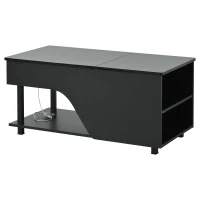 Table basse réglable en hauteur avec rangement caché, compartiments latéraux réglables, 50x100x46 cm, Noir(m-9)