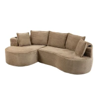 Bogesofa imbottito con portabicchieri su entrambi i lati, cuscini e tasca laterale, 250x152x82 cm, Kaki(m-6)