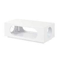 Tavolino da salotto con illuminazione LED, spazio portaoggetti e foro passacavi, 100x50x35 cm, Bianco(m-8)