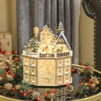 HOMCOM Adventskalender Adventskalenderbox Weihnachtsdekoration, LED-Lichter, 24 Schubladen, Natur(m-10)