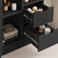 HOMCOM Mueble de Baño Estrecho con Cajones Compartimentos Abiertos Negro(m-7)