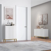HOMCOM Aparador de Salón de 4 Puertas con Estantes Ajustables y Patas Doradas 140x40x75 cm para Entrada Dormitorio Blanco(m-6)