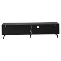 Meuble TV bas LED, convient pour 75 pouces, grand espace de rangement, 175x31x43,5 cm, Couleur naturelle+Noir(m-8)
