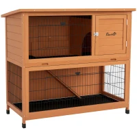 PawHut Kleindierstal Kleindierhuis Knaagdierhuis, weerbestendig, 2 Bakken, 123 x 63 x 112 cm, Oranje(m-11)