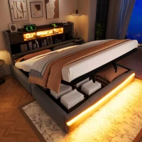 Lit rembourré 180×200 cm, lit-coffre hydraulique, sans matelas, 219x186,5x110 cm, Gris(m-4)