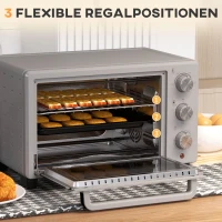 HOMCOM Mini-oven, 21 L broodrooster-oven met 1 draadrek en 1 bakplaat, 3 kookmodi, 100 °C-230 °C, roestvrij staal, glas, Zilver(m-5)