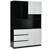 Dispensa Cucina con luce LED regolabile e vano per microonde, 120,5x40x180 cm, Nero(m-2)