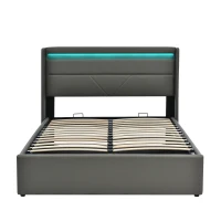Letto contenitore matrimoniale con leva idraulica e rivestimento in ecopelle PU, 202x166x107.5 cm, Grigio(m-2)