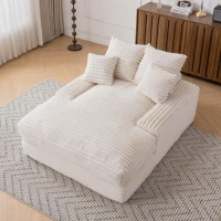 Chaise longue in velluto a coste con 4 cuscini rimovibili e schiuma memory ad alta densità, 165x135x58 cm, Beige(m-4)