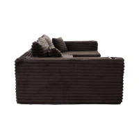 Divano a U in velluto a coste con portabicchieri integrato e tasca laterale, imbottitura a molle, 320x155x88 cm, Marrone(m-7)