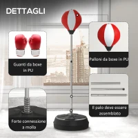 HOMCOM Punching Ball da Terra ad Altezza Regolabile con Guantoni e Base Riempibile, 43x43x126-144 cm, Rosso e Bianco(m-7)