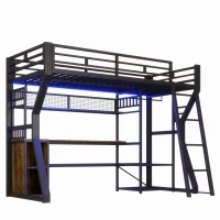 Letto a soppalco per materasso 90x200 cm con scomparti portaoggetti e spazio inferiore LED aperto, 204x131.5x180 cm, Nero(m-8)