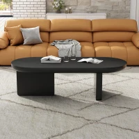Table basse moderne minimaliste avec plateau ovale, deux pieds carrés avec patins en feutre antidérapants, 119,7x49,8x35,5 cm, Noir(m-4)