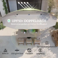 Outsunny Dubbele parasol met zonne-lichtjes, aluminium, polyester, UPF50+ bescherming, UV-bestendig, terrasparasol, donkergrijs(m-4)